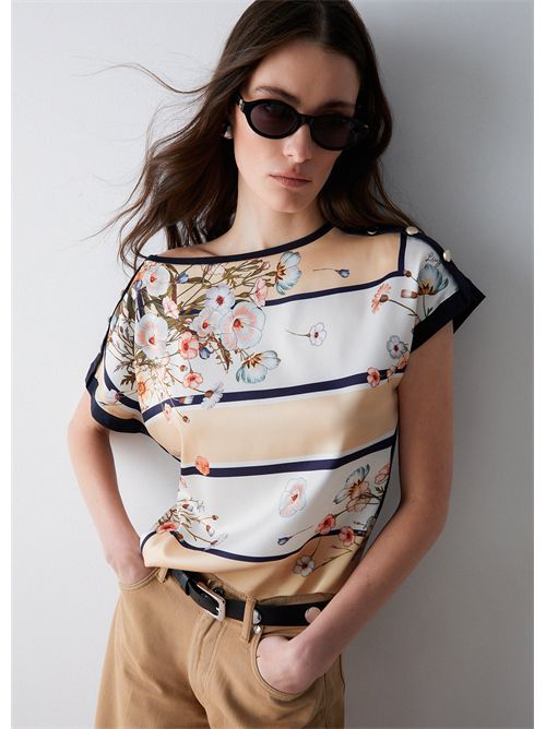 T-shirt con inserto in twill stampato LIU JO | WA6437J6308/P9466